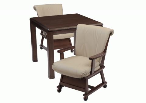 ダイニングこたつセットつばき80ブラウン　キャスター付きの椅子とこたつ布団なしの画像