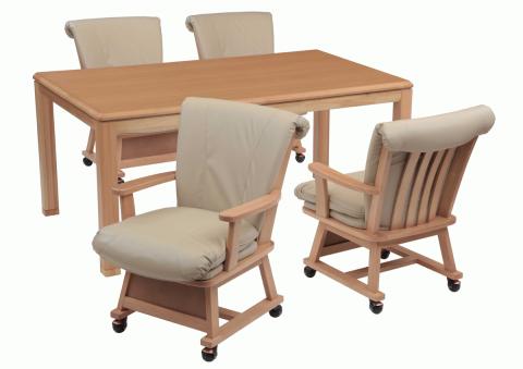ダイニングこたつセットつばき150ナチュラル　椅子キャスター付きこたつ布団なしの画像